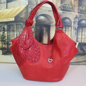 Brighton 3D Dancing Leaves ERIKA Extra Large Red Leather Tote Handbag